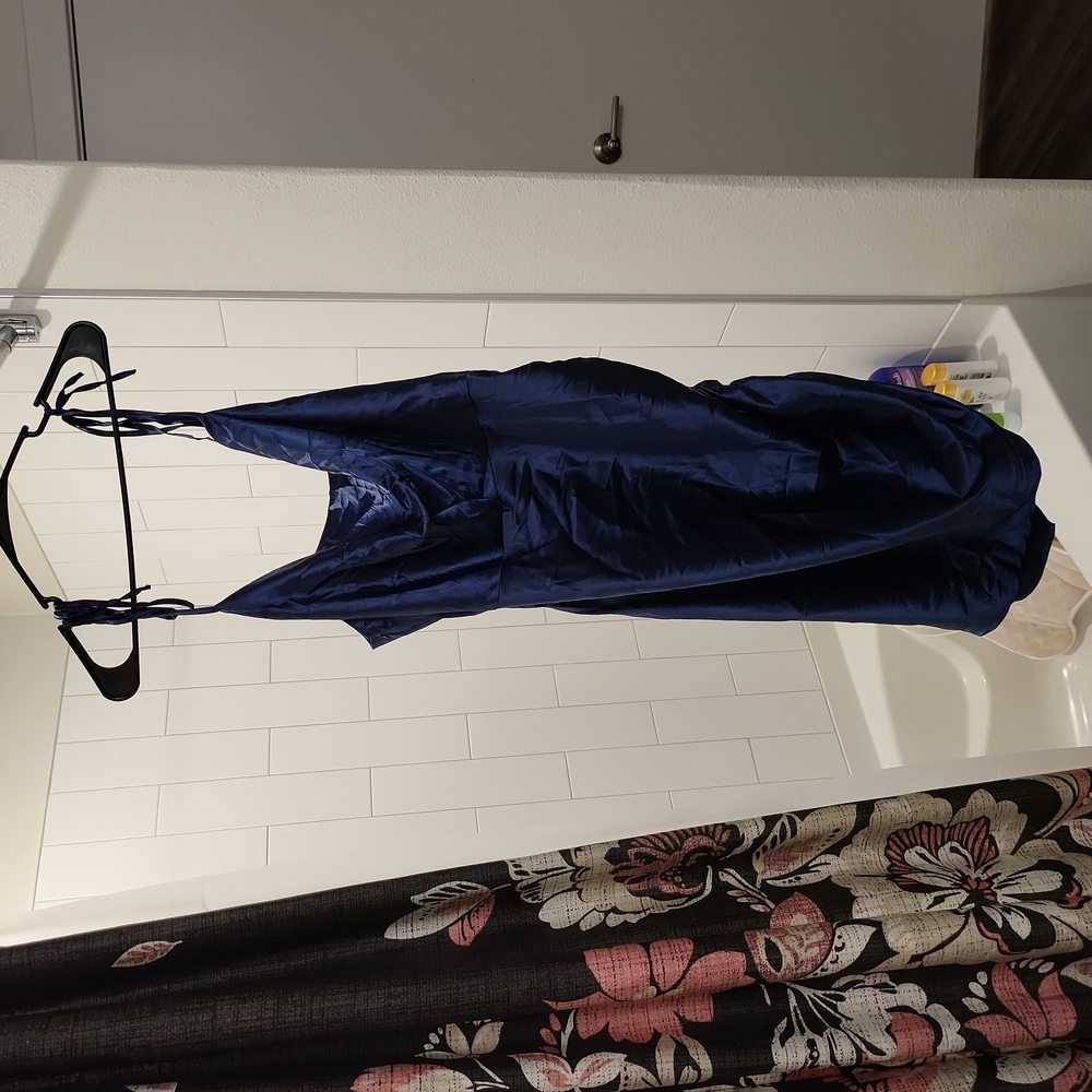2X Blue Satin Rouched Assymetrical Dress from Cider